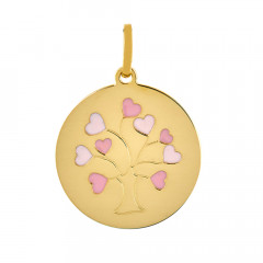 Médaille ARBRE DE VIE Coeur rose Or jaune 750°°°