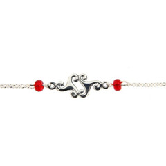 Bracelet Argent 2 triskells - perles rouge 