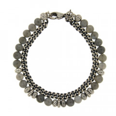 Bracelet Argent ANTIKA Double gourmette 5mm - Labradorite 6-22cm