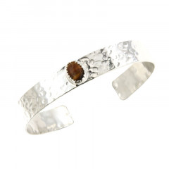 Bracelet Argent KHEOPS JONC10 Martelé 8/6 Oeil de tigre