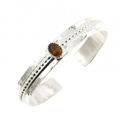 Bracelet Argent KHEOPS JONC10 Martelé boules 8/6 Oeil de tigre