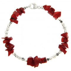 Bracelet Argent MASSAÏ/2  CUBI Chips rouge 19cm