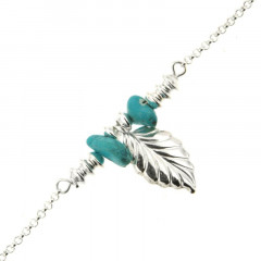 Bracelet Argent MASSAÏ/2  Chips Turquoise FEUILLE 18cm