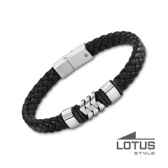 Bracelet large Cuir Noir & Acier LOTUS STYLE Homme
