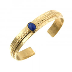 Bracelet Plaqué Or KHEOPS JONC10 Martelé boules 8/6 Lapis