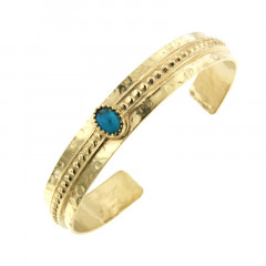 Bracelet Plaqué Or KHEOPS JONC10 Martelé boules 8/6 Turquoise