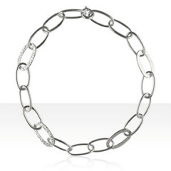 Collier Argent FIL ROND/4 OVALES MARTELES       