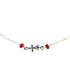 Collier Argent Hermine - perles rouge