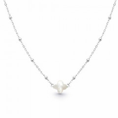 Collier Galea trèfle en nacre – Chaîne à boules argent – 40 cm
