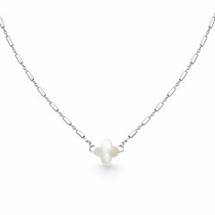 Collier Galea trèfle en nacre – Chaîne à bâtons argent – 40 cm