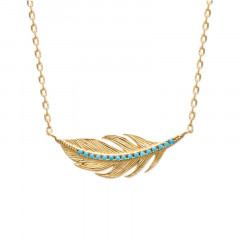 Collier Plaqué Or Plume INCAS Turquoise