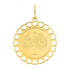 Médaille Arbre de vie - Entourage coeurs - Or 375