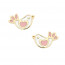 boucles d oreille enfant en Or - petit oiseau rose - fermoir vis
